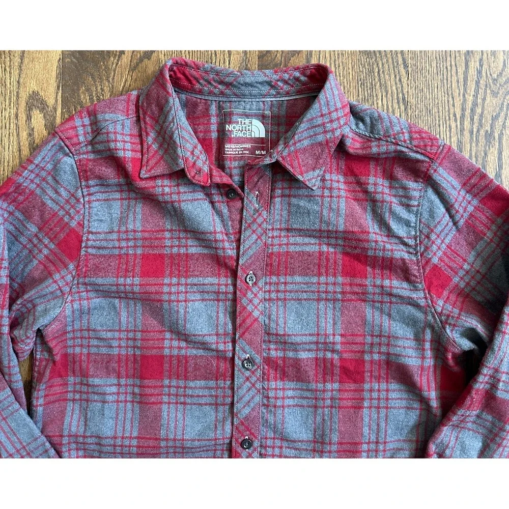 The North Face Mens Approach Flannel Shirt Red Gray Plaid Long Sleeve M